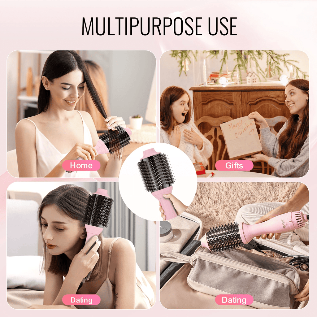 VEVOR Ionic Hair Dryer Brush with Dual Interchangeable Barrels