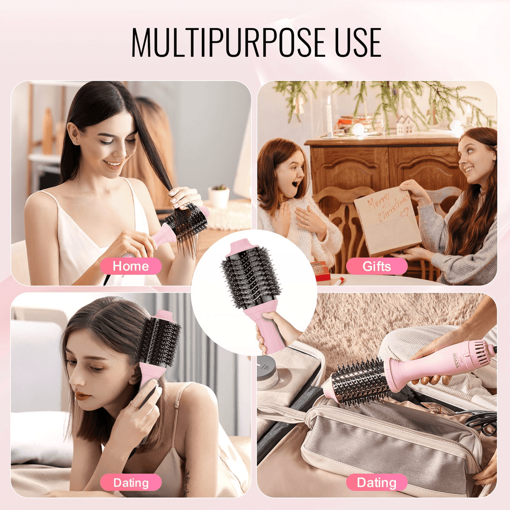 VEVOR Ionic Hair Dryer Brush with Dual Interchangeable Barrels