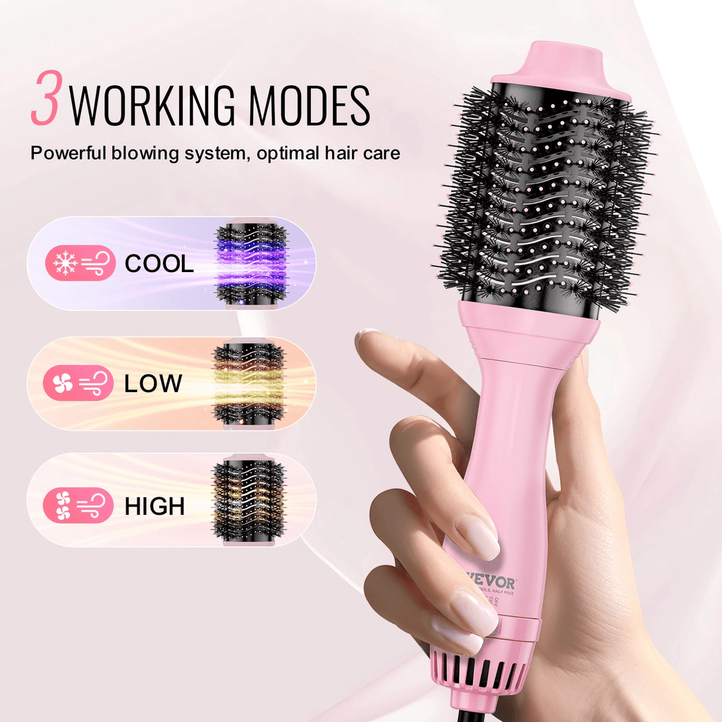 VEVOR Ionic Hair Dryer Brush with Dual Interchangeable Barrels