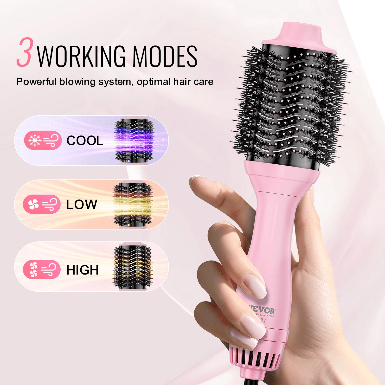 VEVOR Ionic Hair Dryer Brush with Dual Interchangeable Barrels