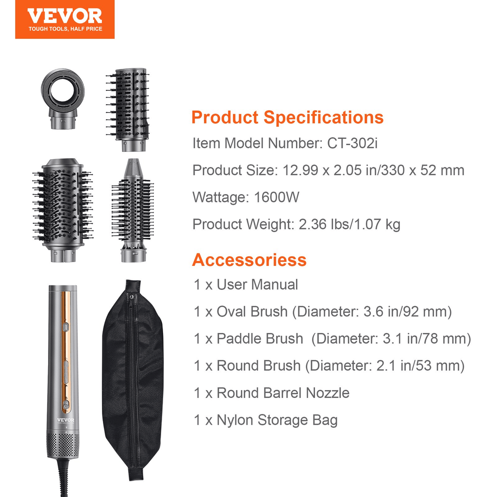 VEVOR Hair Dryer Brush 4 in 1 – Professional Multi Styler, 1600W