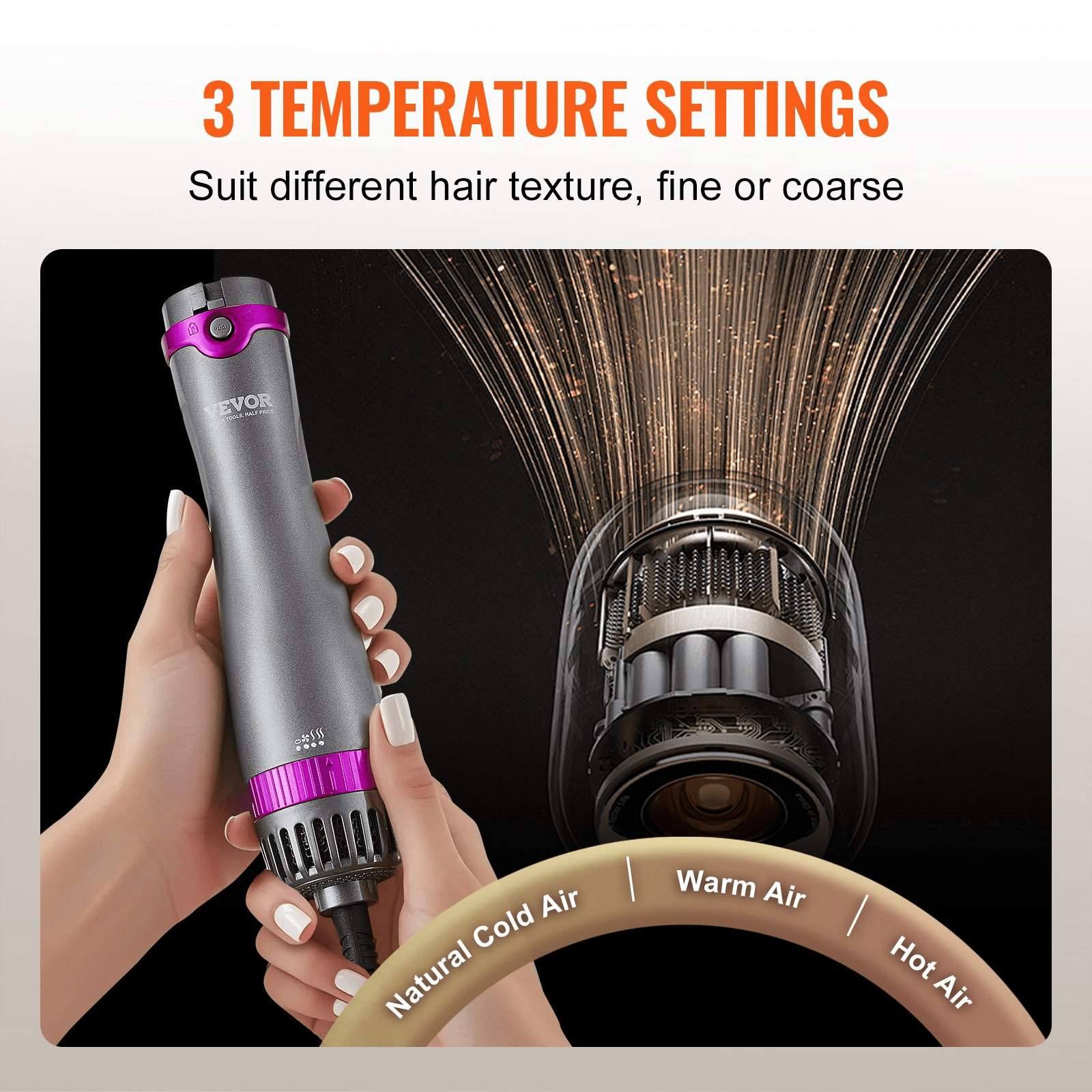 VEVOR Hair Dryer Brush 5‑in‑1 Hot Air Styler with Negative Ions