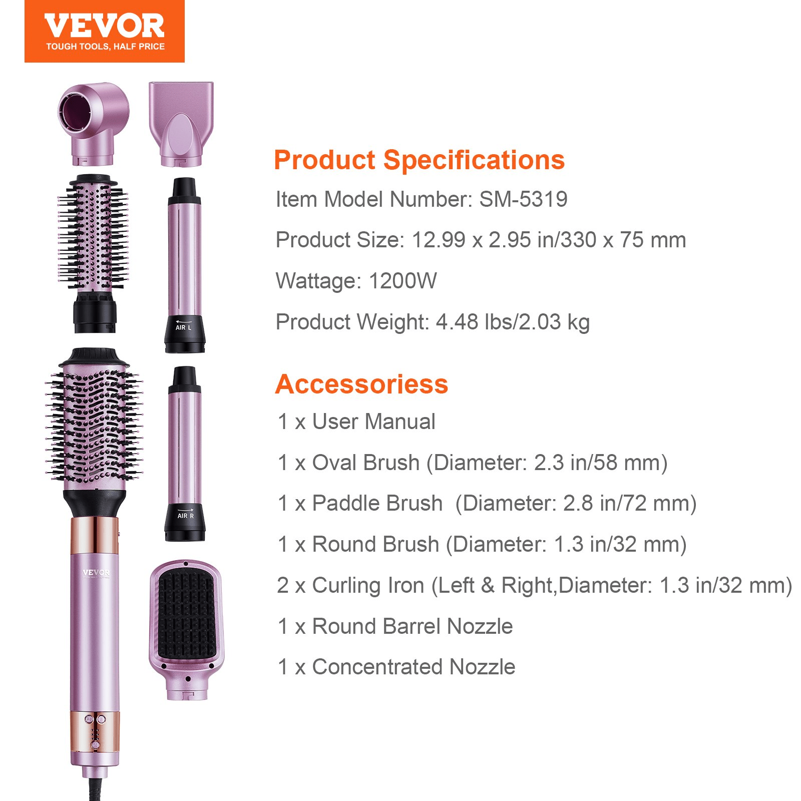 VEVOR Hair Dryer Brush – 6-in-1 Multi Hair Styler for Volumizing, Styling & Curling
