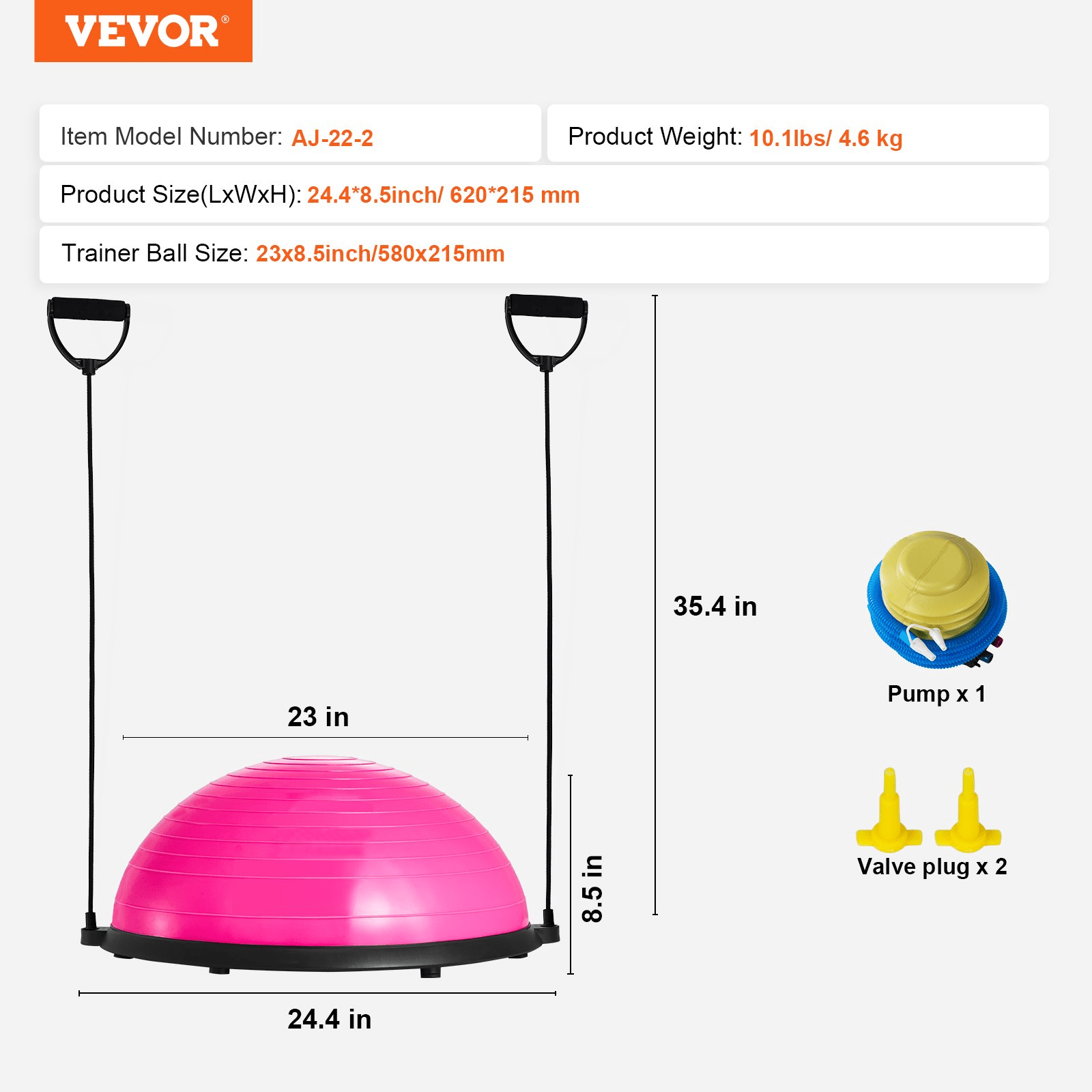 VEVOR Balance Trainer Half Ball with Resistance Bands, 23" (Pink)