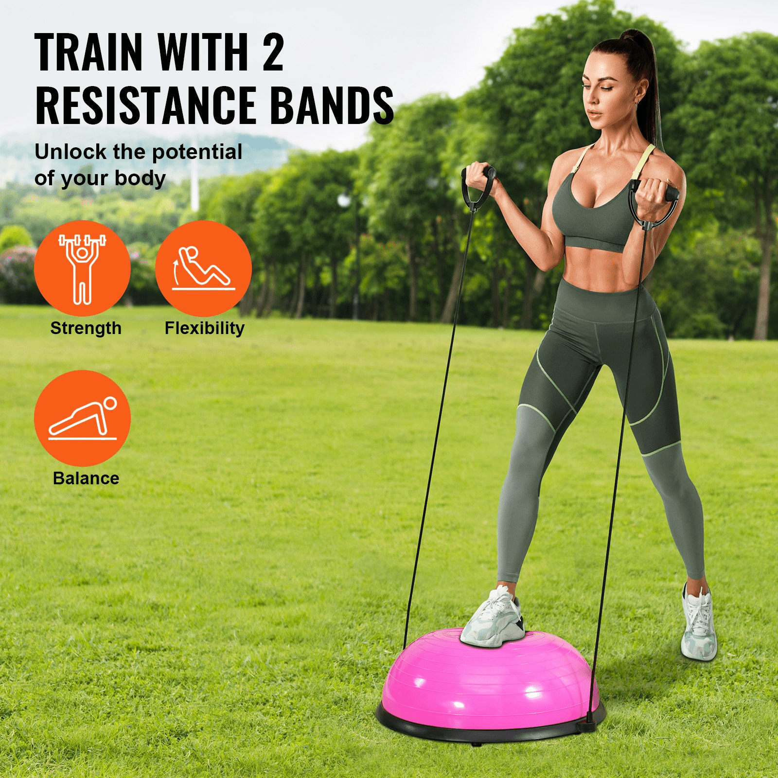 VEVOR Balance Trainer Half Ball with Resistance Bands, 23" (Pink)