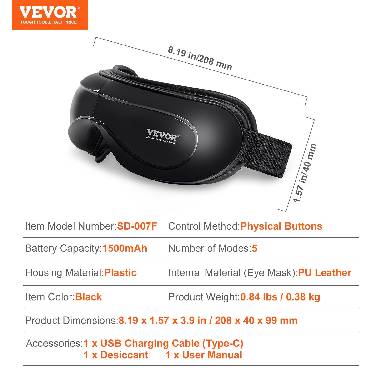 VEVOR Heated Eye Massager with Heat, Air Pressure & Bluetooth (SD-007F)
