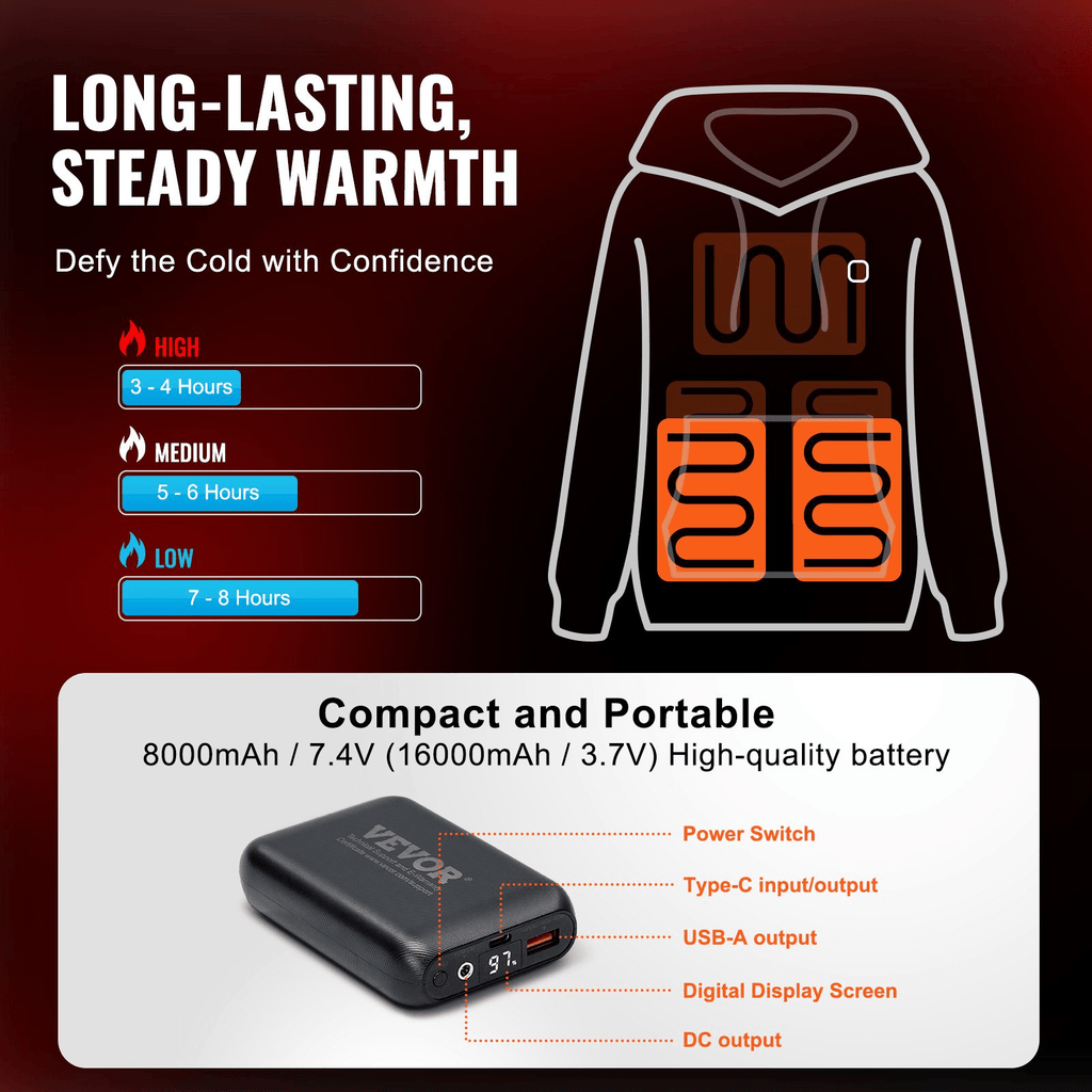 VEVOR Heated Hoodie with Battery - Unisex, Black (Medium)