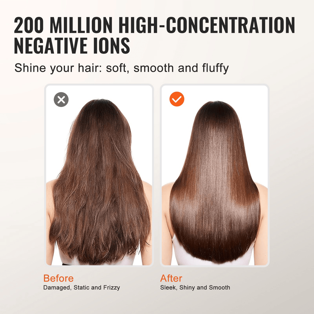 VEVOR High-Speed Hair Dryer with 102,000RPM Brushless Motor, 200 Million Negative Ions Hair Blow Dryer, 3-Color Temp LED Lights & 2 Speeds, Lightweight Hairdryer with Diffuser & Nozzle for Home Travel