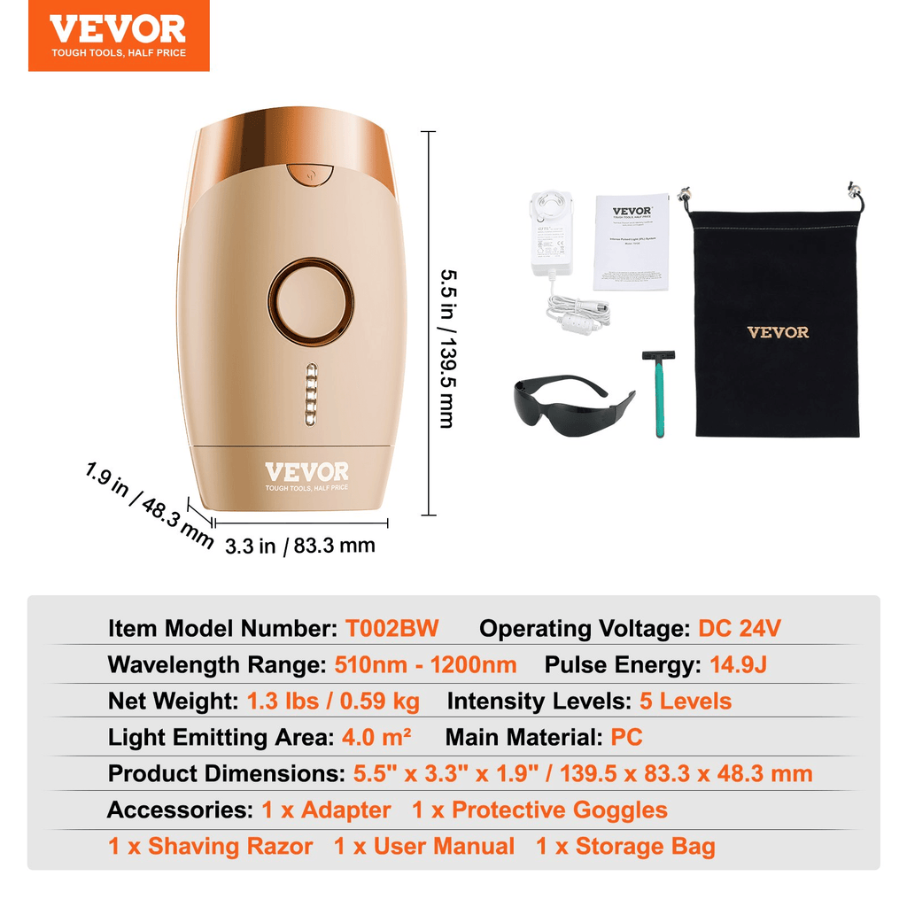 VEVOR IPL Hair Removal Device – Painless, Customizable, and Professional-Grade