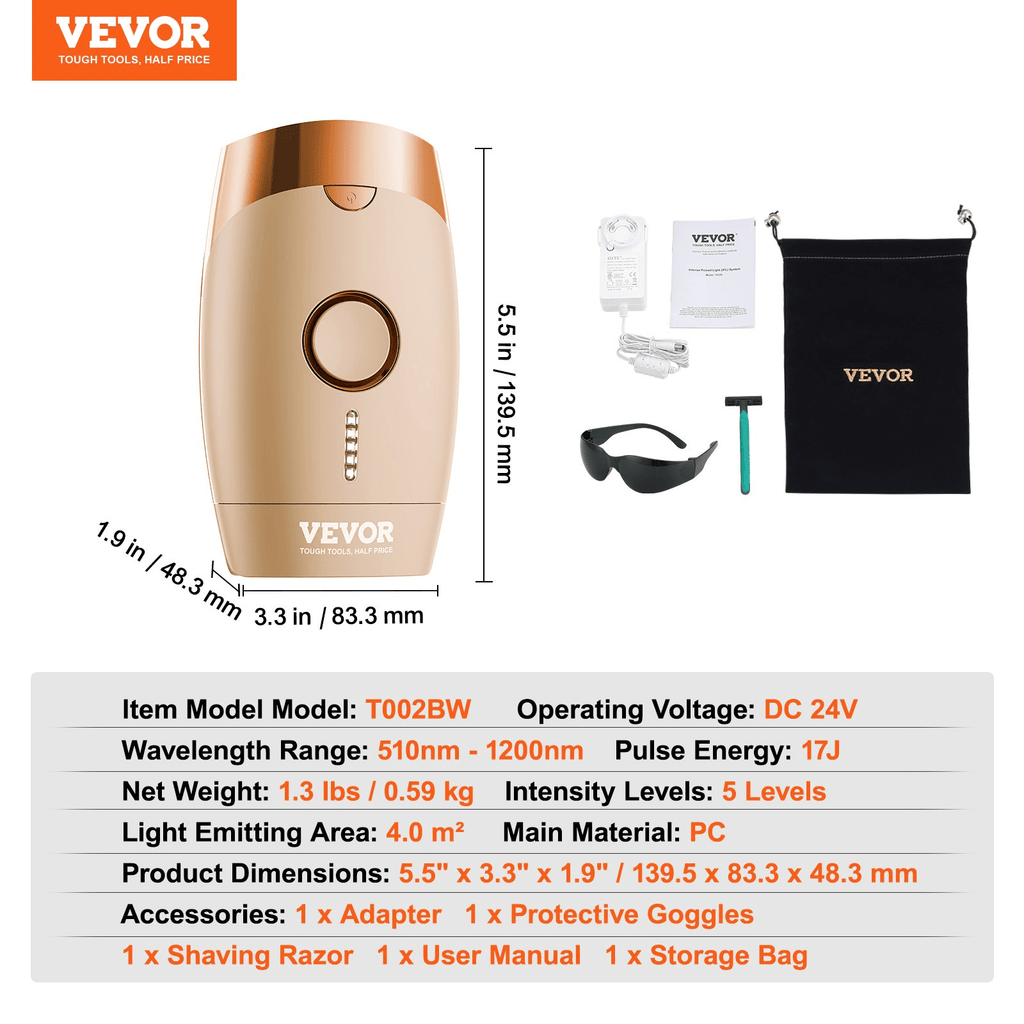 VEVOR IPL Hair Removal Device – Painless, Customizable, and Professional-Grade
