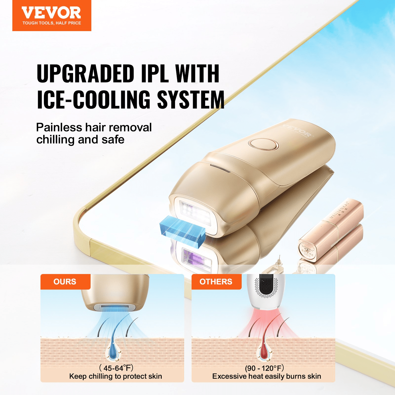 VEVOR IPL Hair Removal Device with Ice Cooling – Painless & Customizable for Full-Body Use