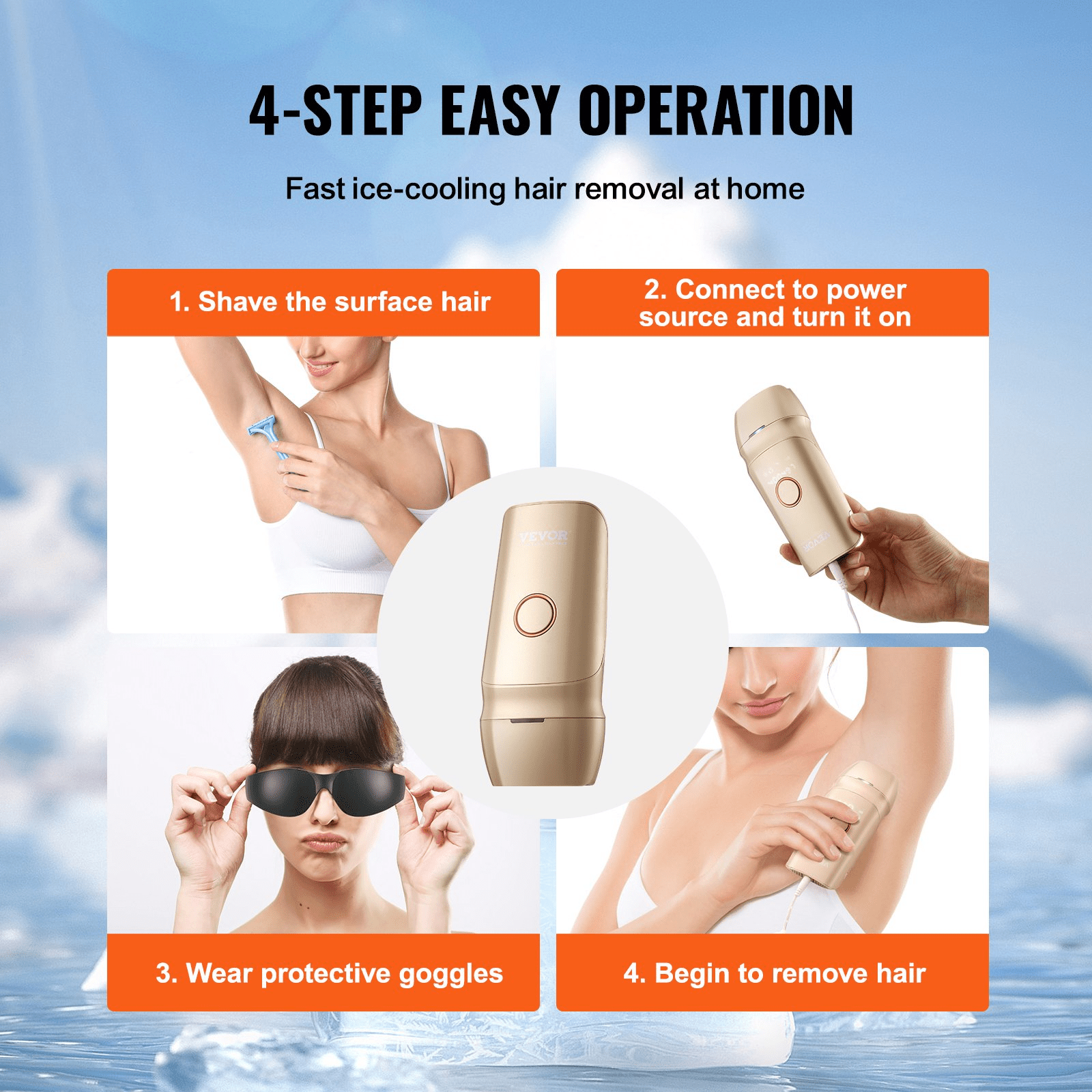 VEVOR IPL Hair Removal Device with Ice Cooling – Painless & Customizable for Full-Body Use