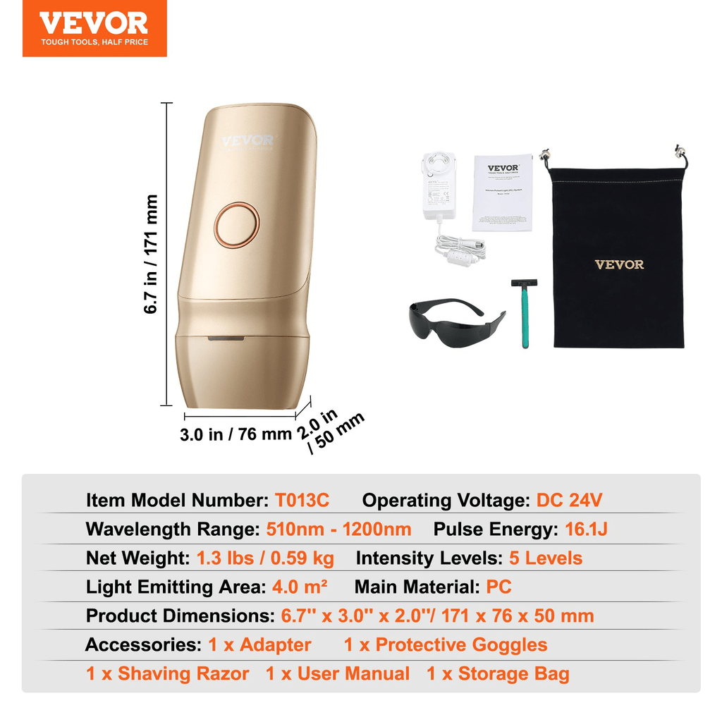 VEVOR IPL Hair Removal Device with Ice Cooling – Painless & Customizable for Full-Body Use