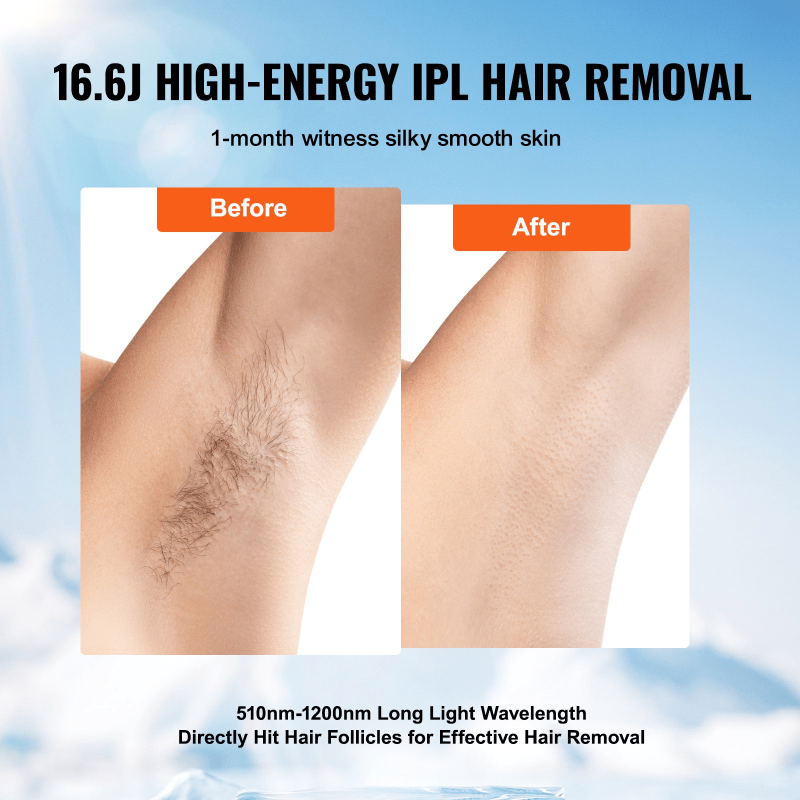 VEVOR IPL Hair Removal Device with Sapphire Ice Cooling, Auto/Manual Modes & 5 Levels for Body & Face