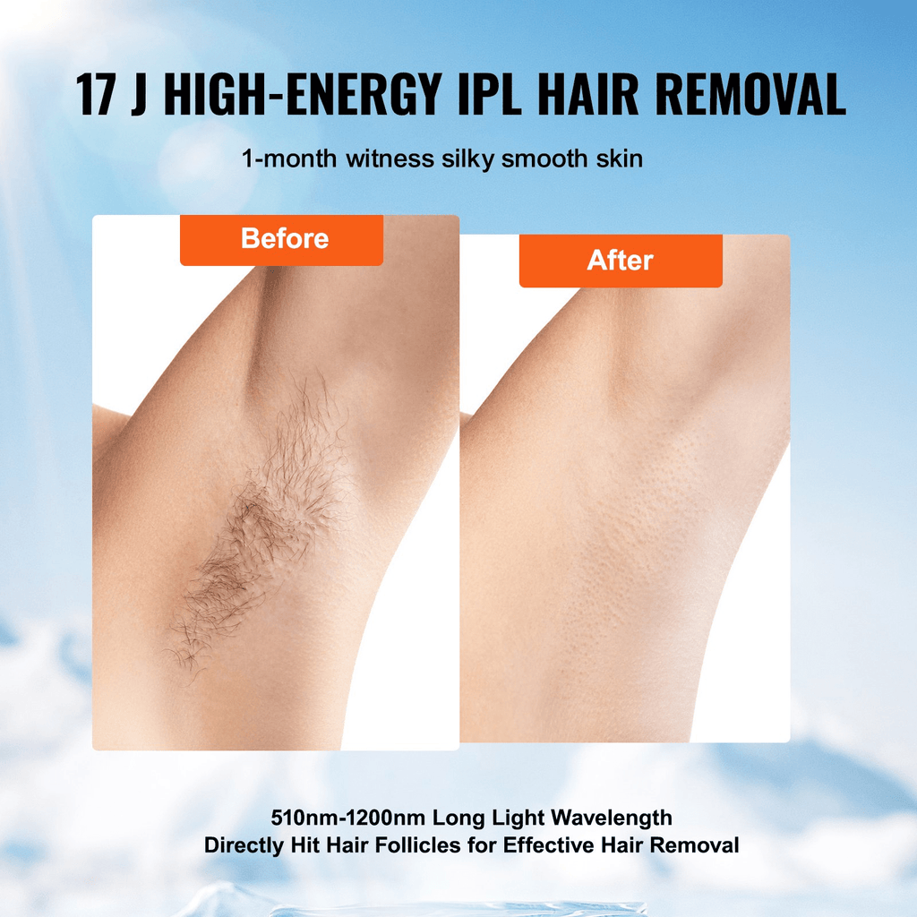 VEVOR IPL Hair Removal Device with Sapphire Ice Cooling, Auto/Manual Modes & 5 Levels for Body & Face