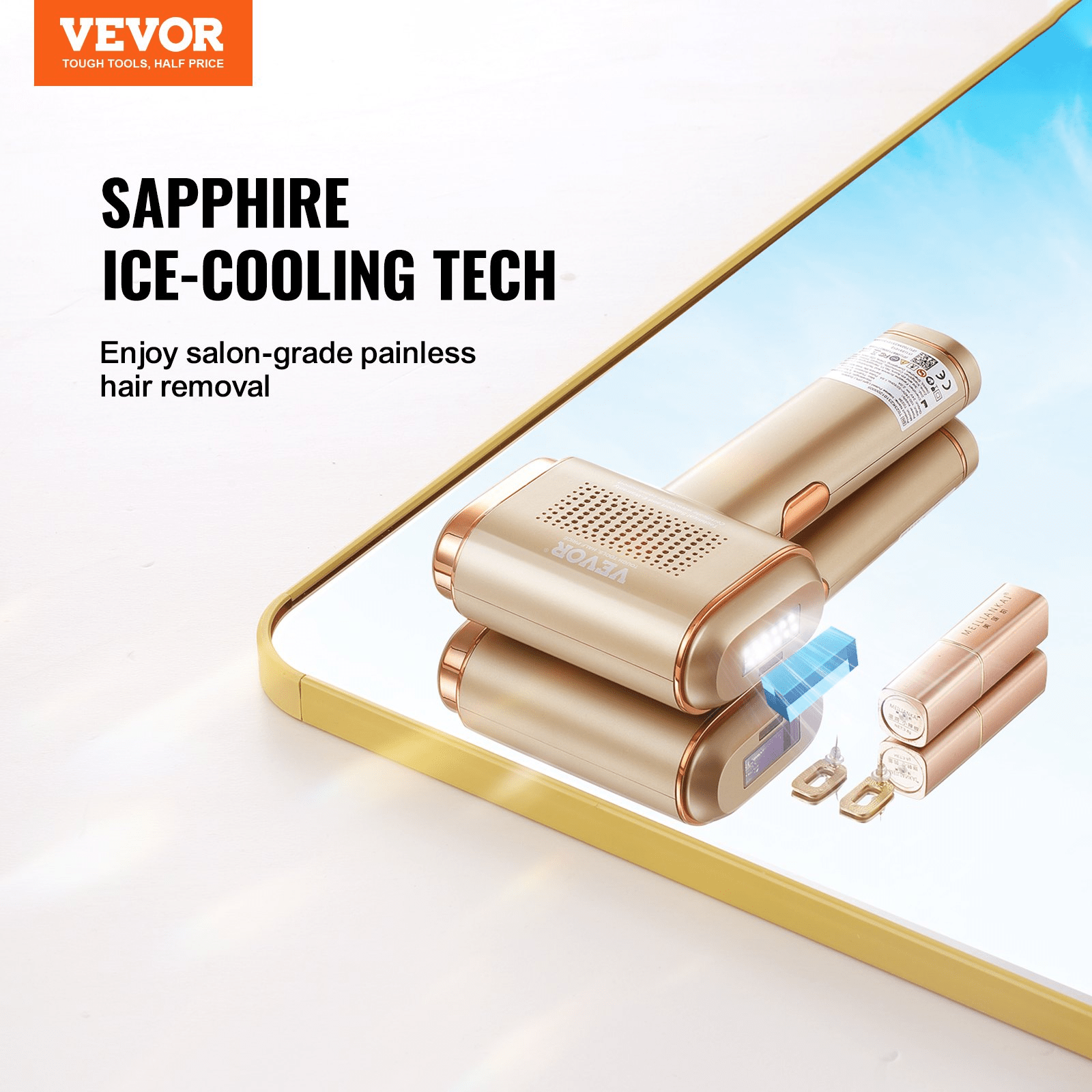 VEVOR IPL Hair Removal Device with Sapphire Ice Cooling, Auto/Manual Modes & 5 Levels for Body & Face