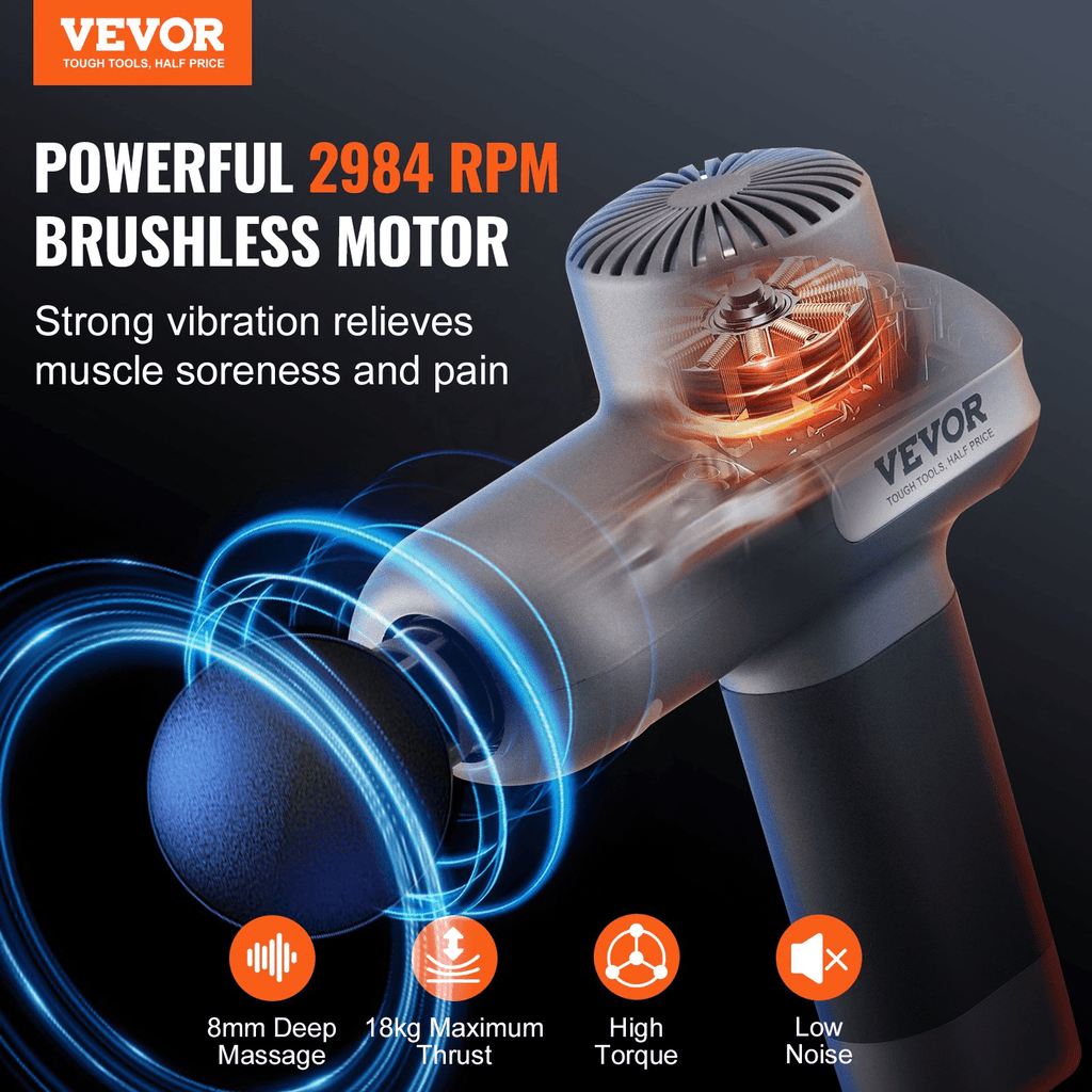 VEVOR Deep Tissue Massage Gun, 5 Speeds, 6 Heads