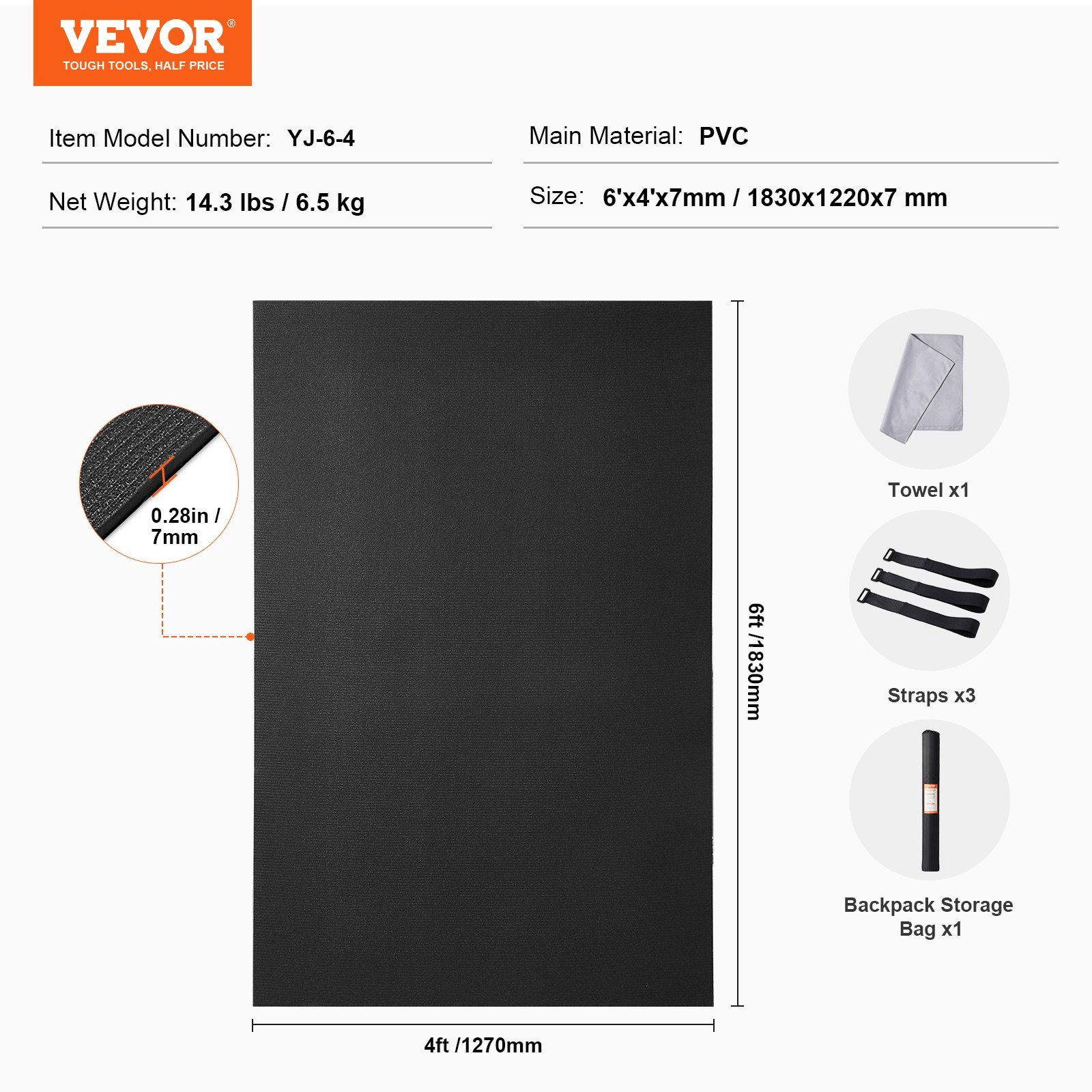Large Yoga Mat 6x4 by VEVOR – Non‑Slip, High‑Density Fitness Floor Mat