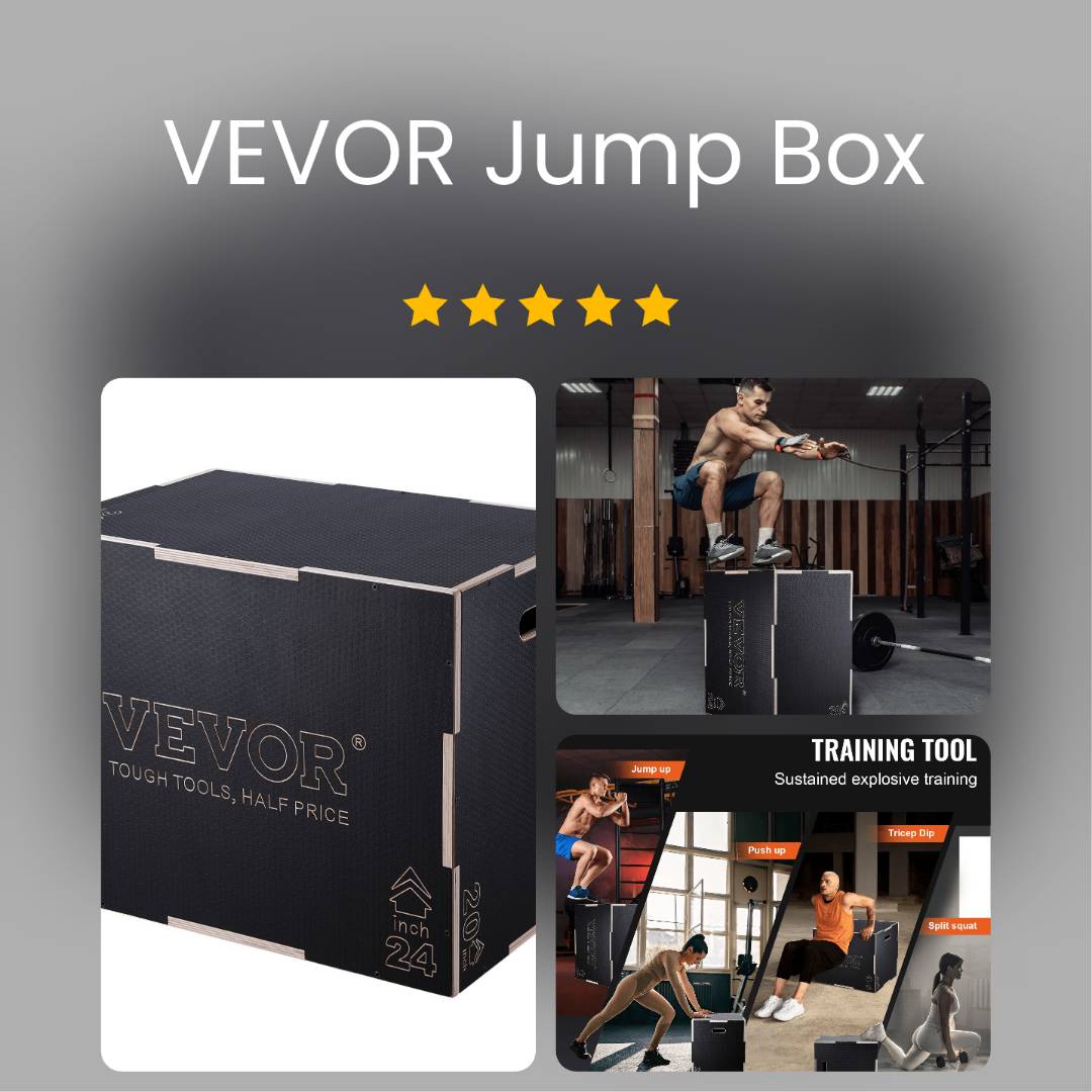 VEVOR Plyometric Jump Box 3-in-1 Wooden Plyo, 24/20/16"