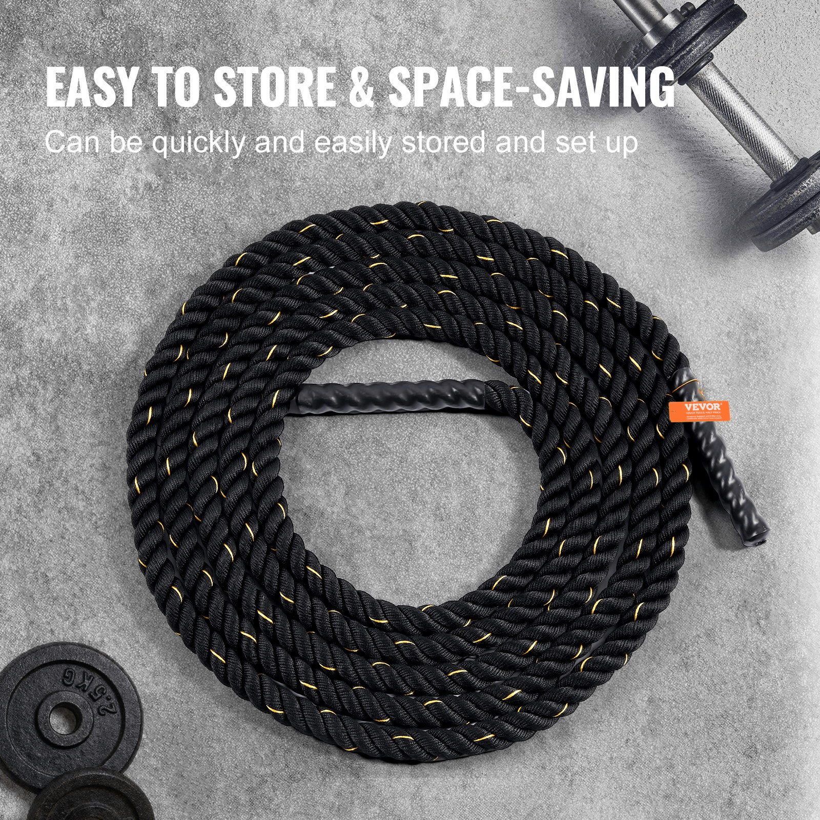 VEVOR Premium Battle Rope - 1.5" x 30ft for Home Gym & Strength Training