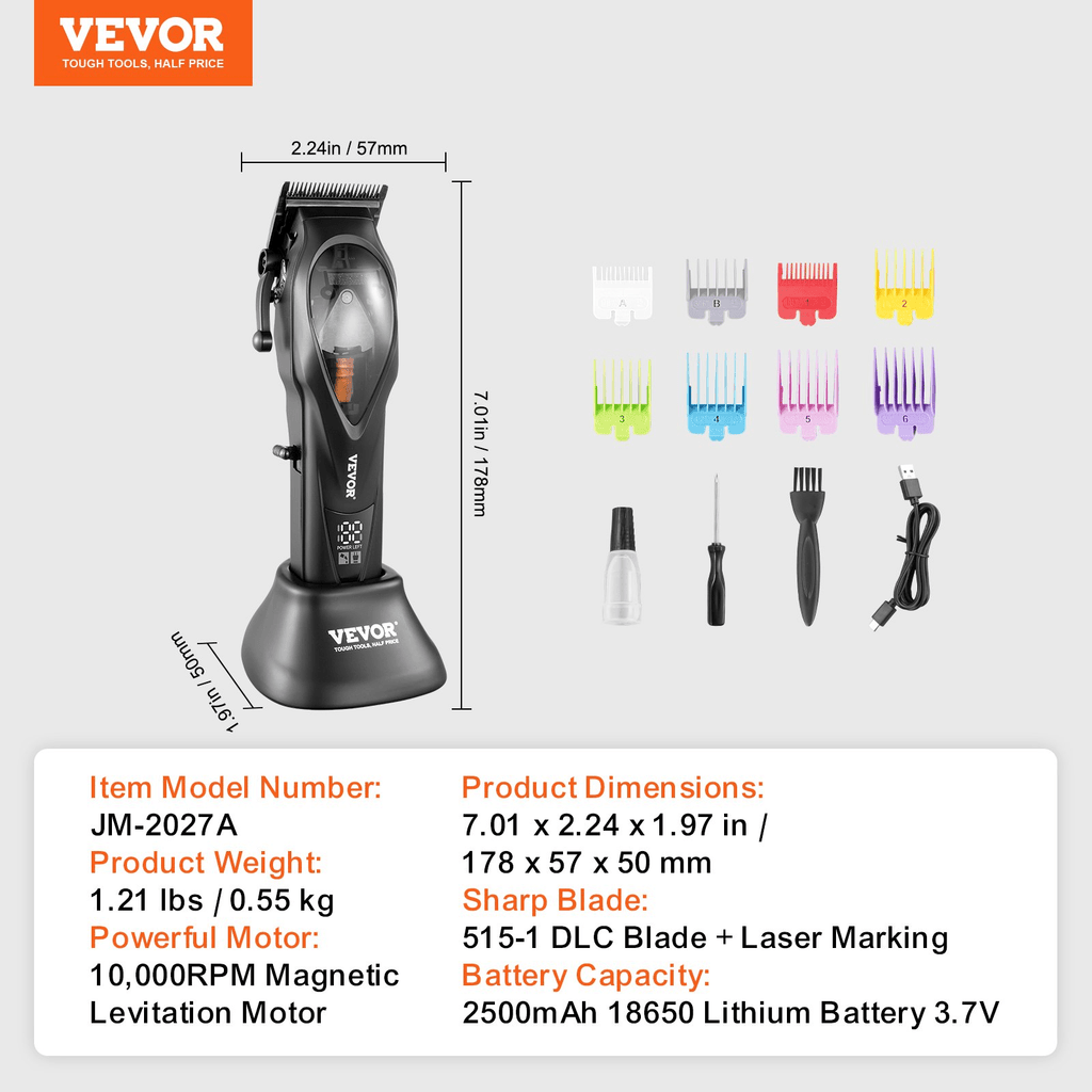 VEVOR Professional Hair Clipper – High-Speed 10,000 RPM Barber Clipper with DLC Fade Blade