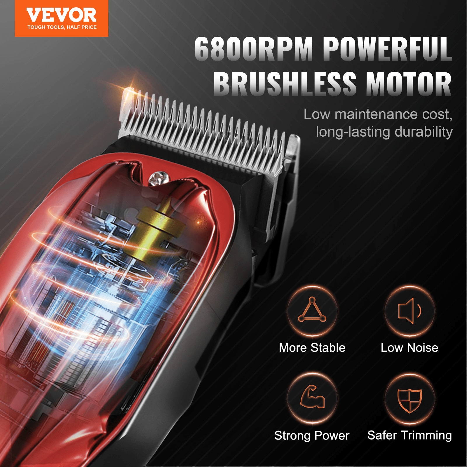 VEVOR Cordless Hair Clippers with Long Battery Life, 6800RPM Motor & LCD