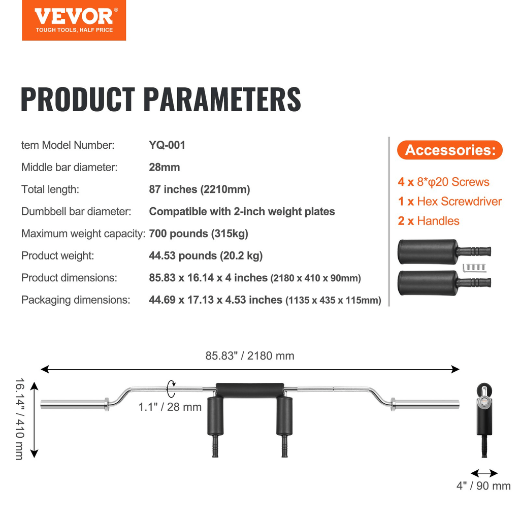 VEVOR Safety Squat Bar, 700 lb Capacity with Padded Yoke