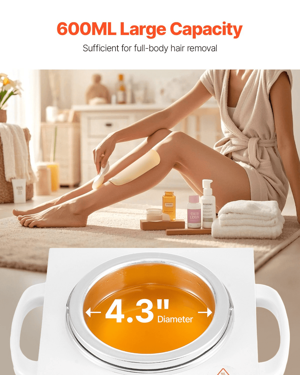 VEVOR Single Wax Warmer 600ML Professional Waxing Heater Pot for Hair Removal