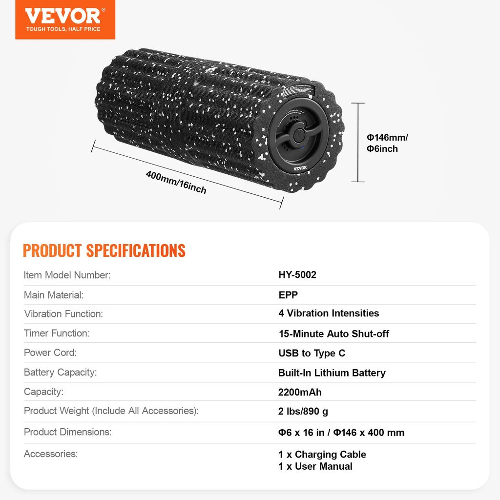 VEVOR Vibrating Muscle Recovery Foam Roller, 4 Intensities