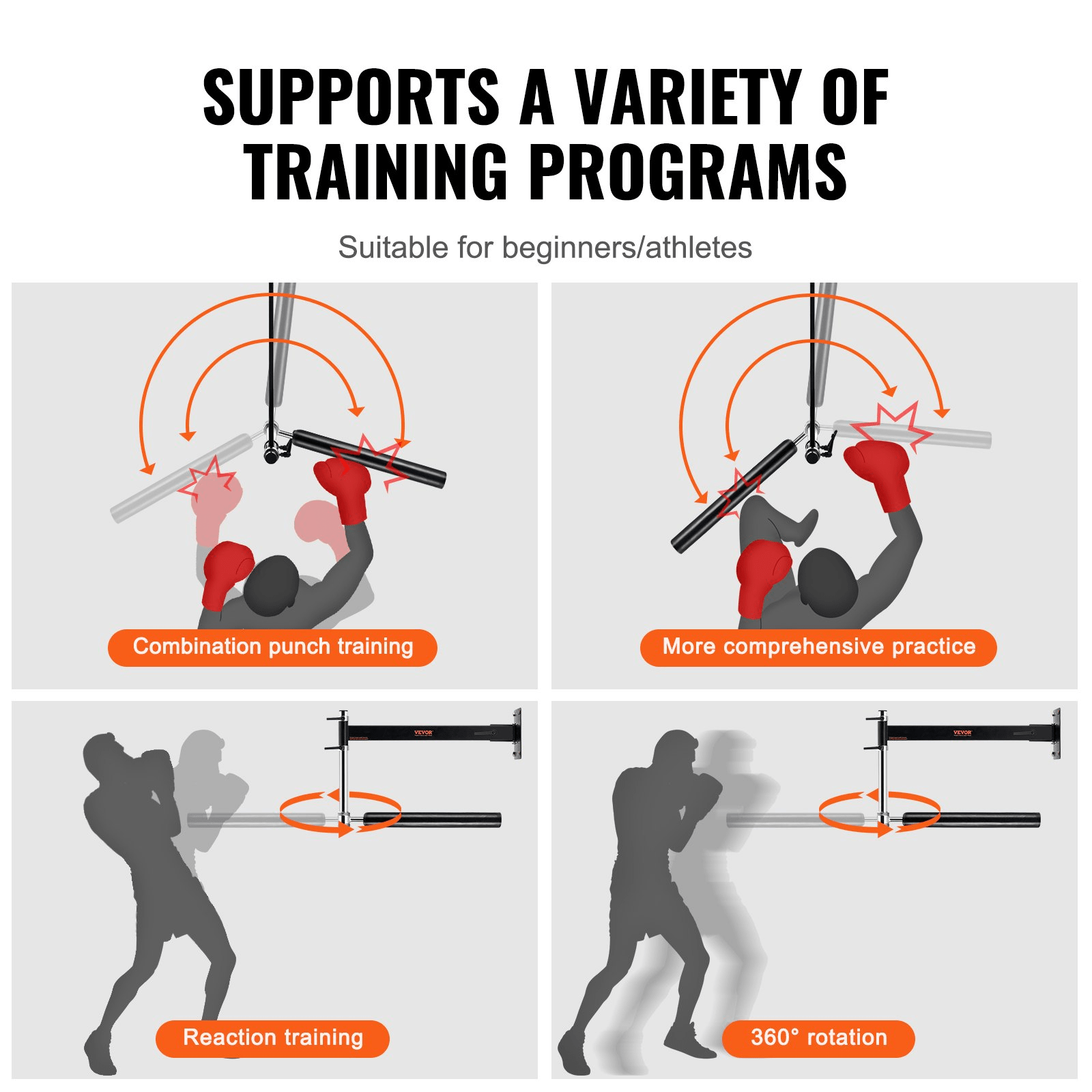 VEVOR Wall-Mount Boxing Spinning Bar – Speed & Reflex Training for Combat Sports