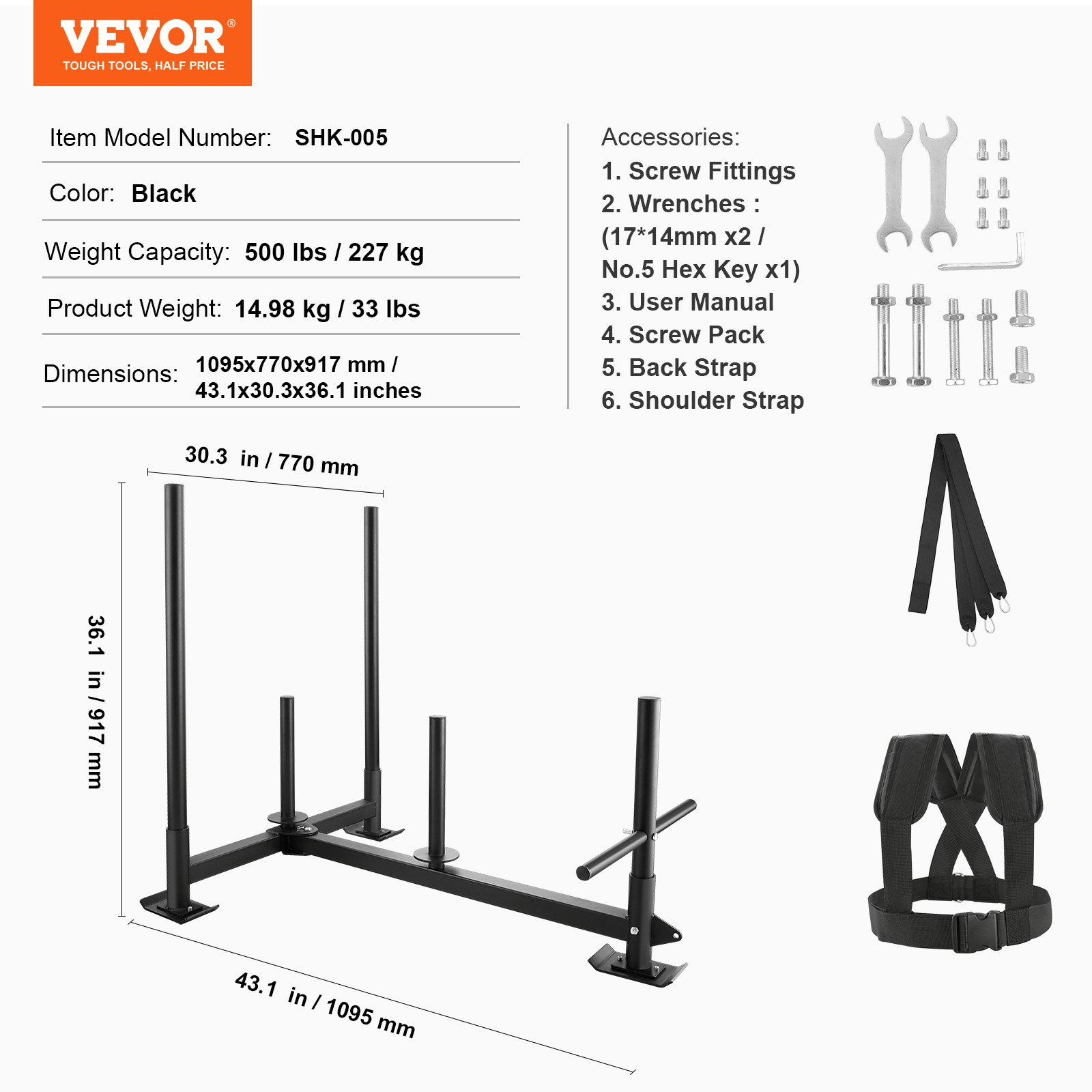VEVOR Power Sled Push Pull – 500 lb Training Sled