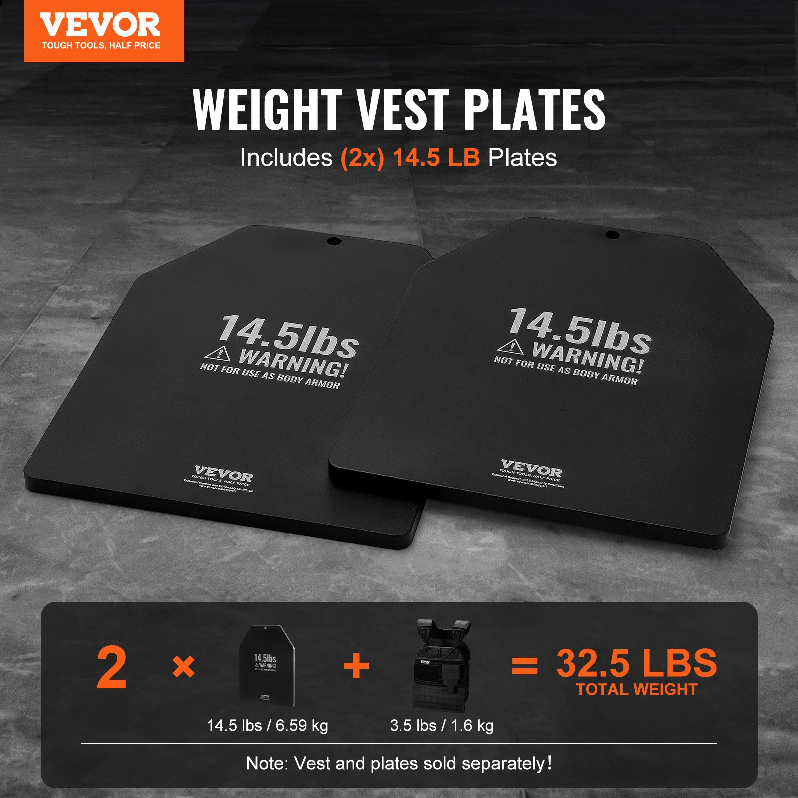 VEVOR Weighted Vest Plates, 2 x 14.5 lb Steel Pair