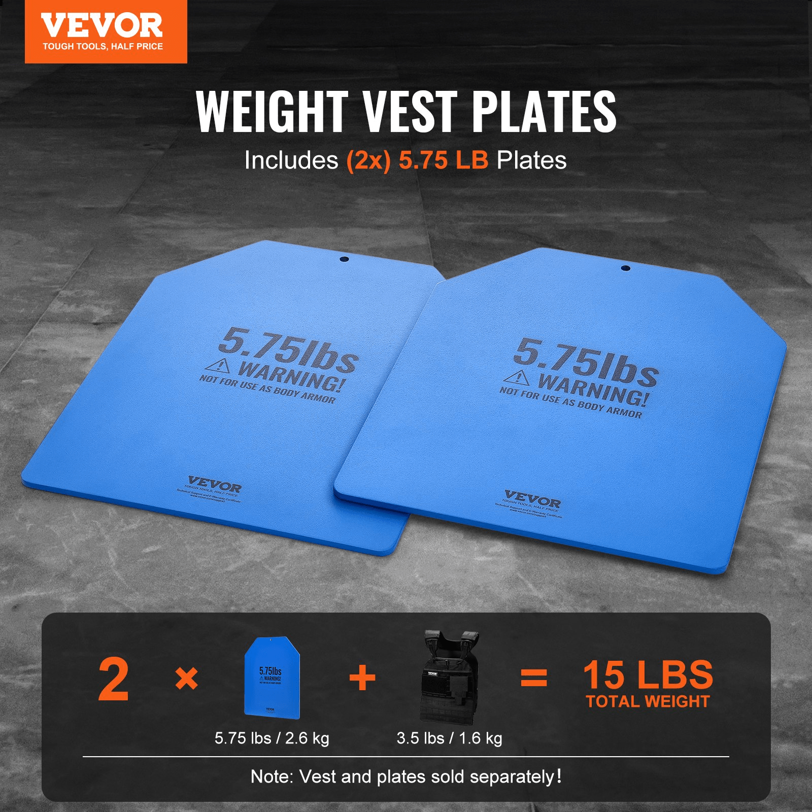 VEVOR Weighted Vest Plates, 2×5.75 lb Steel Pair (Universal Fit)