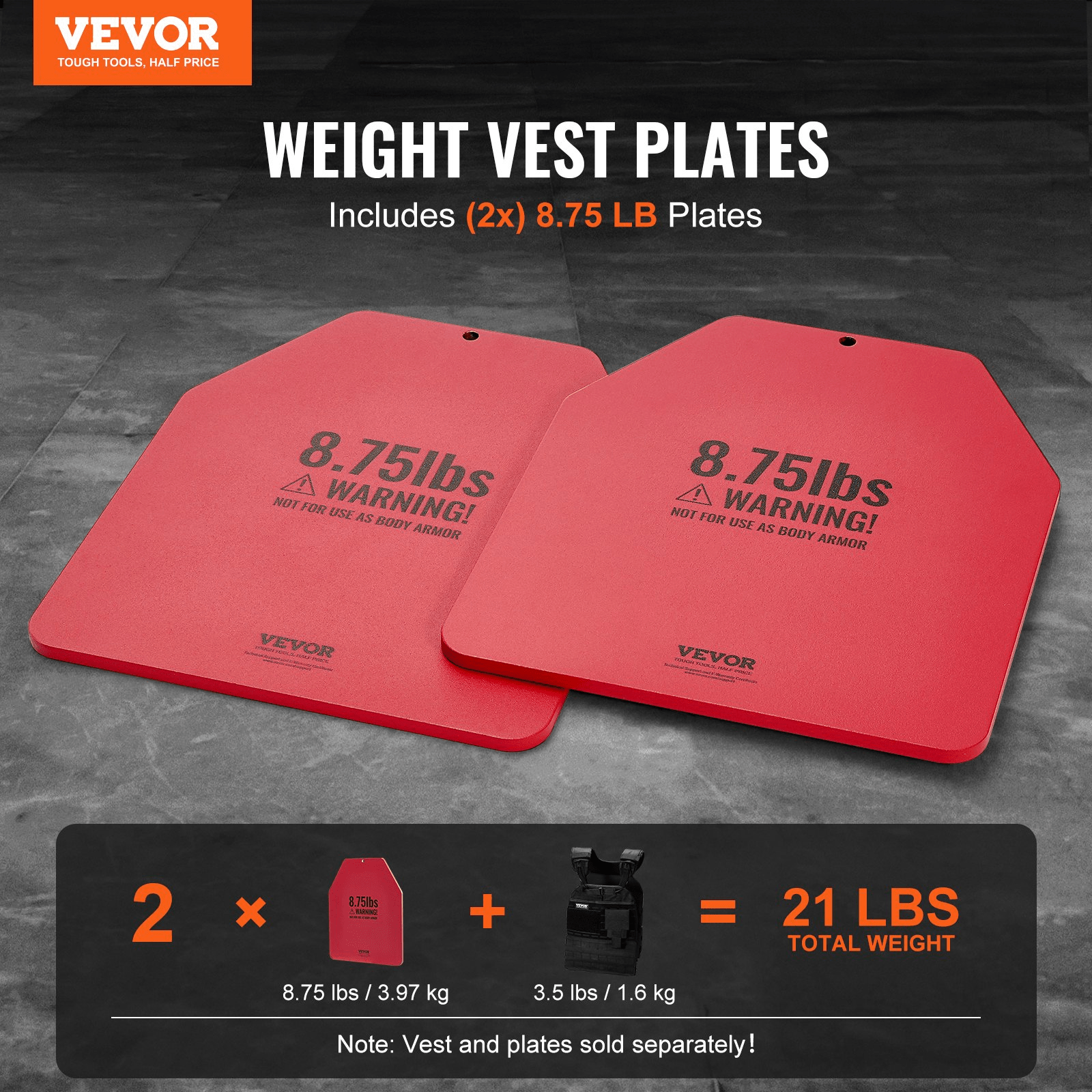 VEVOR Weight Vest Plates, 2 x 8.75 lb Steel (Universal Fit)