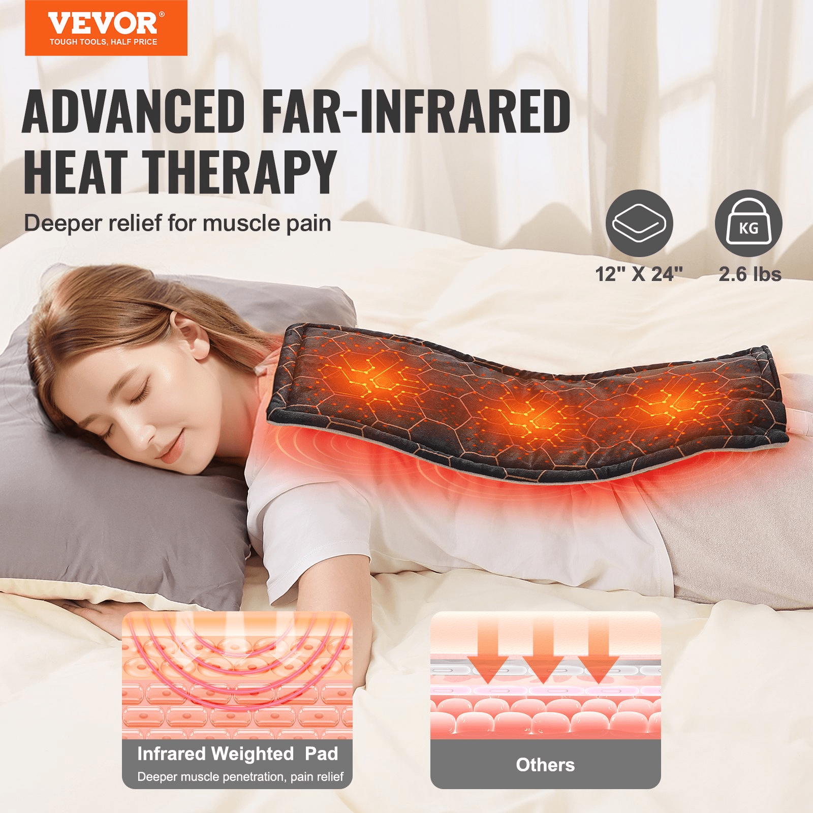 VEVOR Far Infrared Heating Pad, Weighted, 12" x 24"